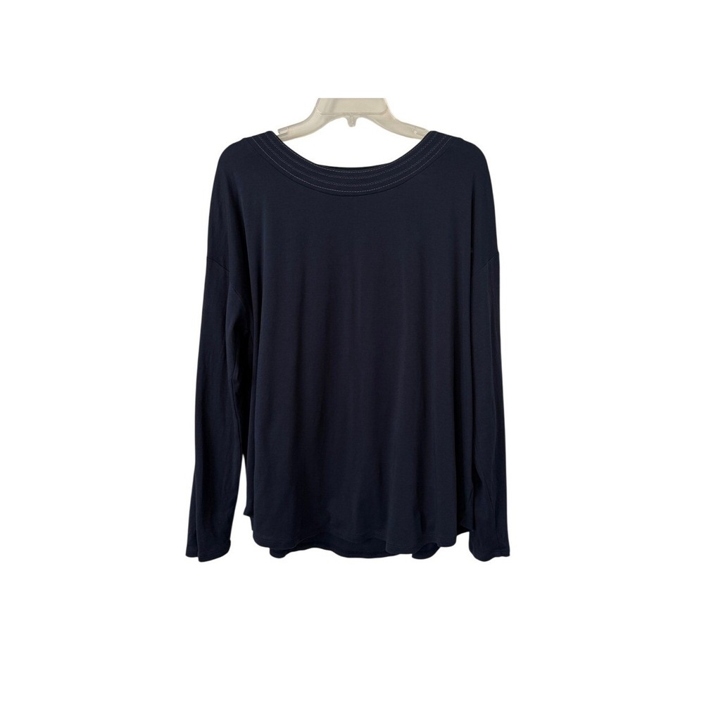 Eileen Fisher Sleepwear Garnet Hill Navy Long Sleeve Knit Top Contrast Stitch L